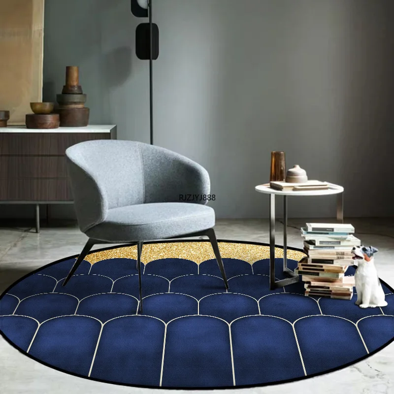 Modern Minimalist Golden Desert Blue Cactus Living Room Bedroom Hanging Basket Chair Non-slip Round Floor Mat Carpet 150cm