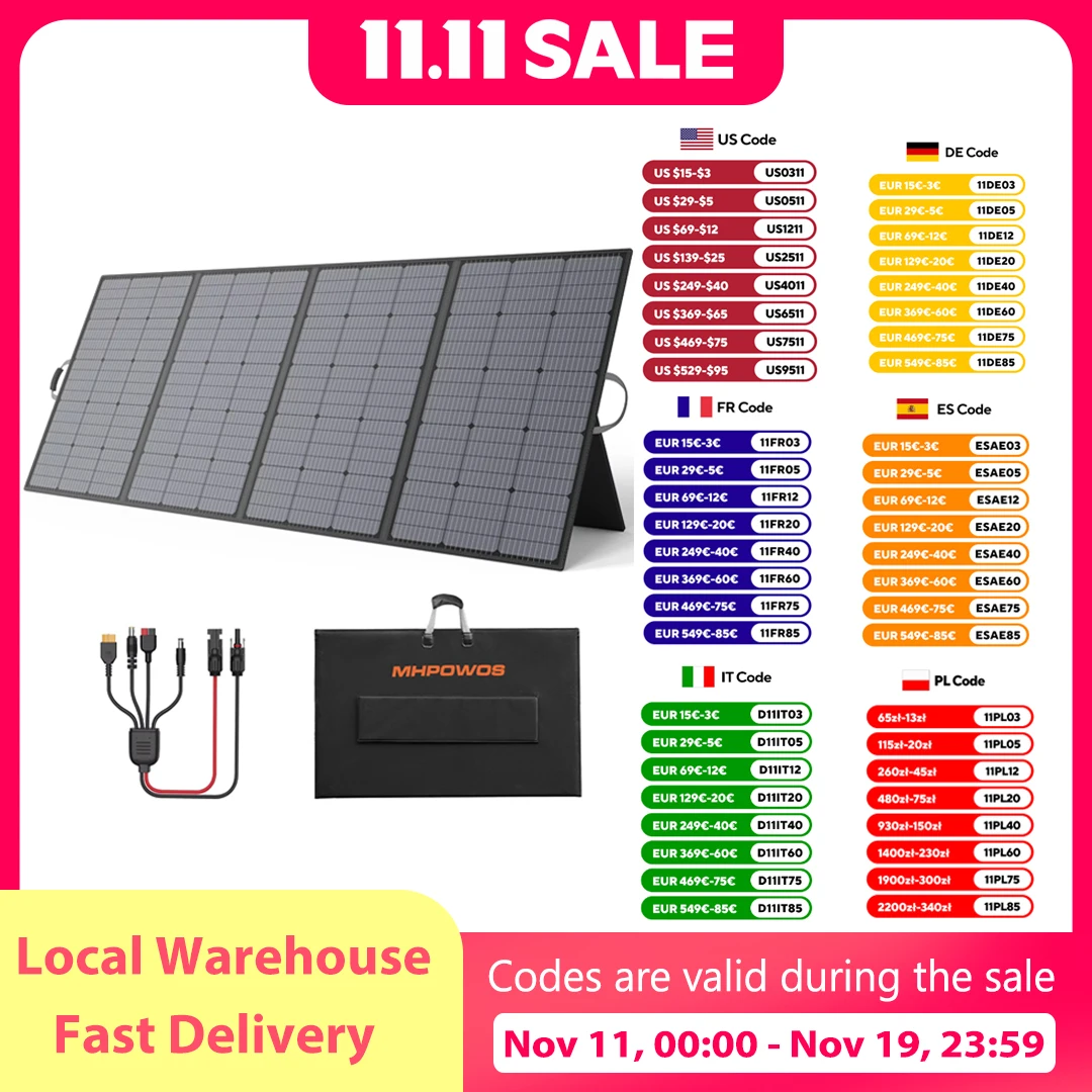 MHPOWOS 400W 220W 110W لوحة شمسية محمولة خفيفة الوزن، لوحة شمسية قابلة للطي للأنشطة الخارجية، IP67 مقاومة للماء للمركبات الترفيهية #1