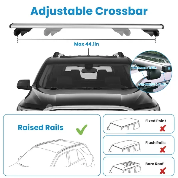 

Car Roof Rack Bars 1.22m Thick Crossbars Universal Roof Rack Adjustable Roof Bars with 176lbs Load Capacity Fits Most