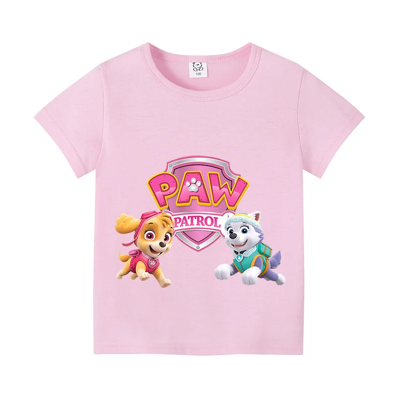 パウパトロール綿 Tシャツ漫画アニメスカイエベレストフィギュアプリントガールズファッション甘いトップス夏通気性服キッズギフト