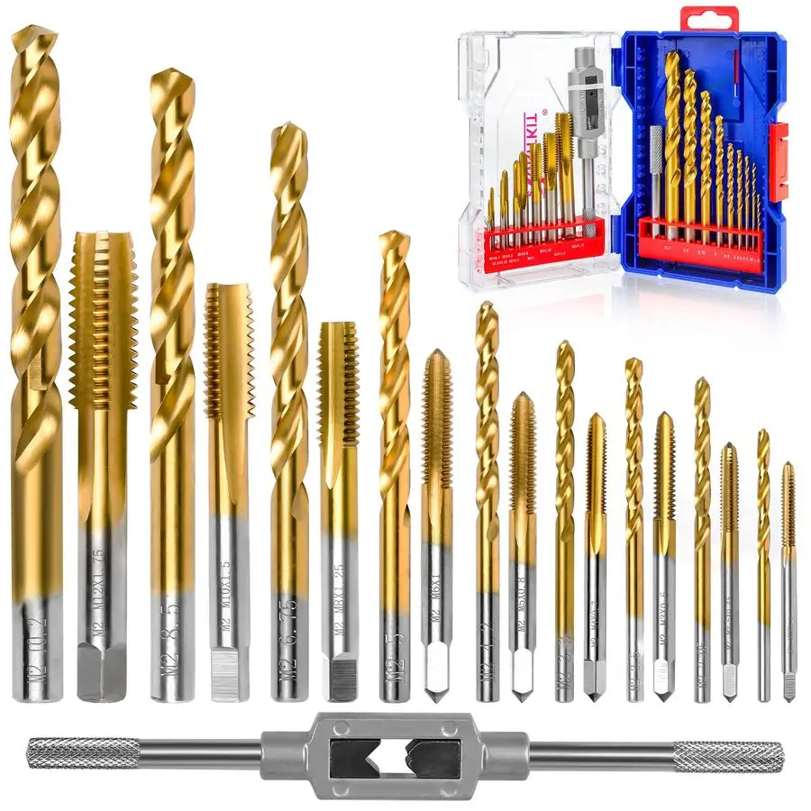 

Metric Drill and Tap Set with 1Pc Tap Wrench, M2 HSS Thread Tap Set from M2 to M12, Combination of Drill and Tap Set for Metal,w