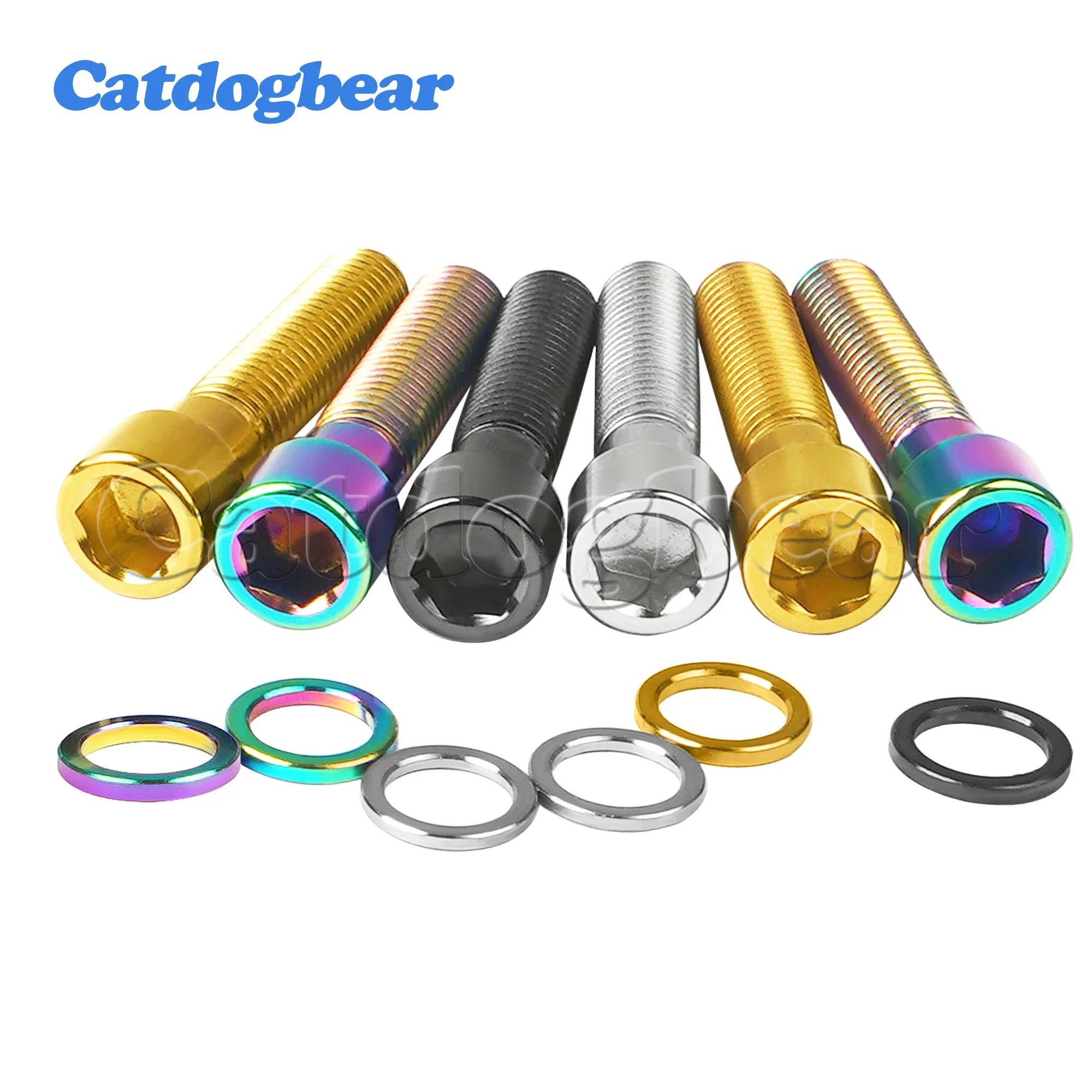 Catdogbear Titanium Bolt M7 x 32mm Hexagon Square Head With Washer Screws for Motor Bike Ti Bolts