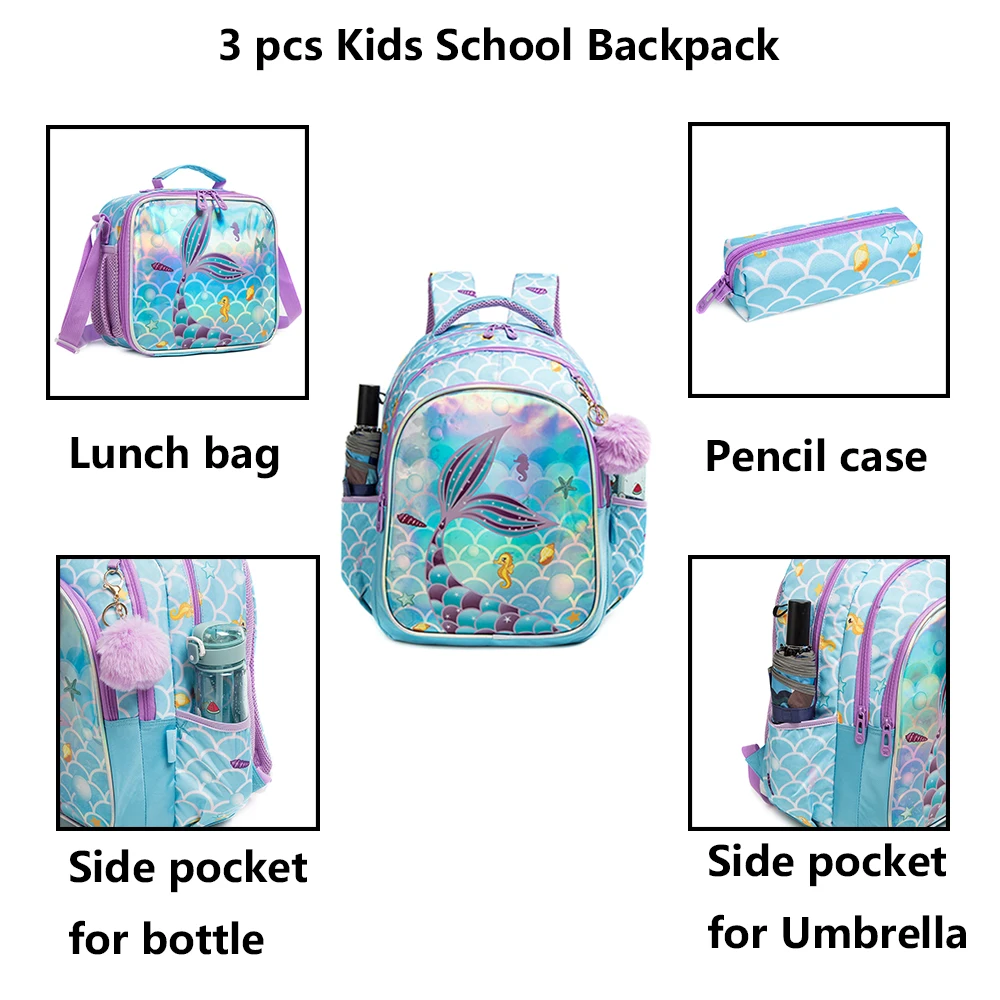 3pcs Backpacks for School Teenagers Girls School Bags for Girls Bag Set Backpack Women School Bags Mermaid Cartoon Bag Kids