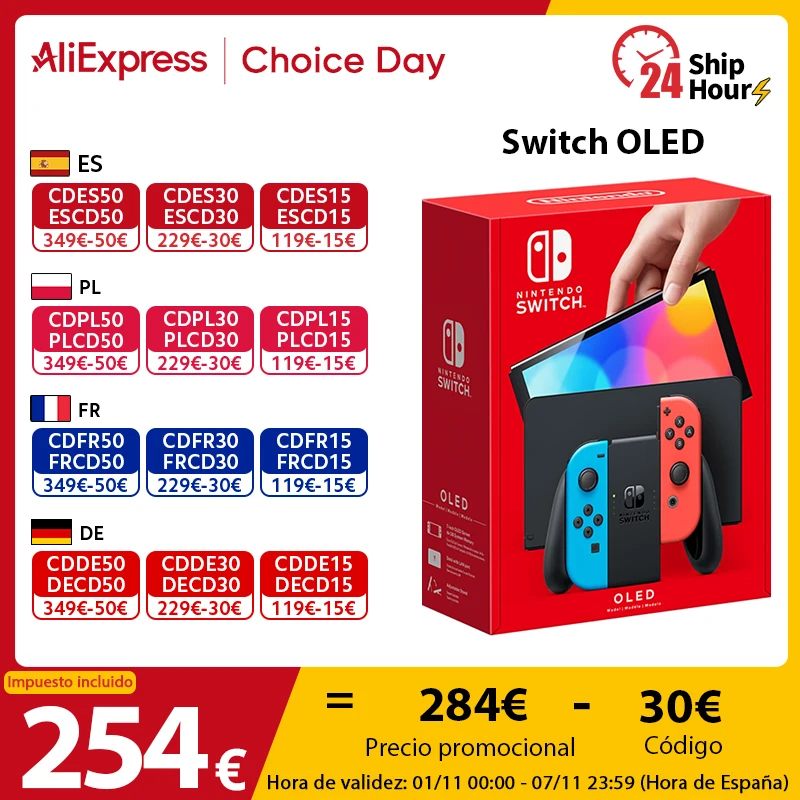 Nintendo Switch OLED Game Console with white or neon (64GB) 7 inch OLED screen enhanced Audio LAN port with cable