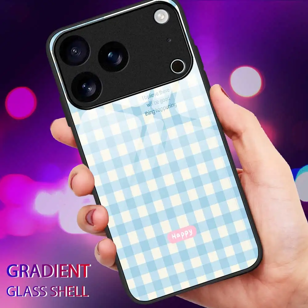 Чехол для телефона в свежую клетку для iPhone 17 Pro Max 17 Air 16 15 14 Pro Max Plus 13 12 11 Pro Max 16e XS Max XR X 7 8 Стеклянный чехол