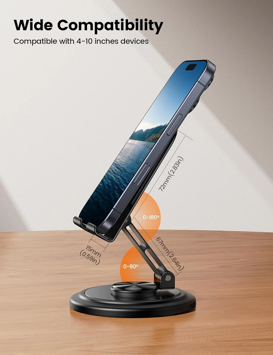 

Cell Phone Stand for Desk - [360° Rotation] Sturdy Adjustable Desktop Phone Holder, Foldable Mobile Stand, Office Desk Accessori