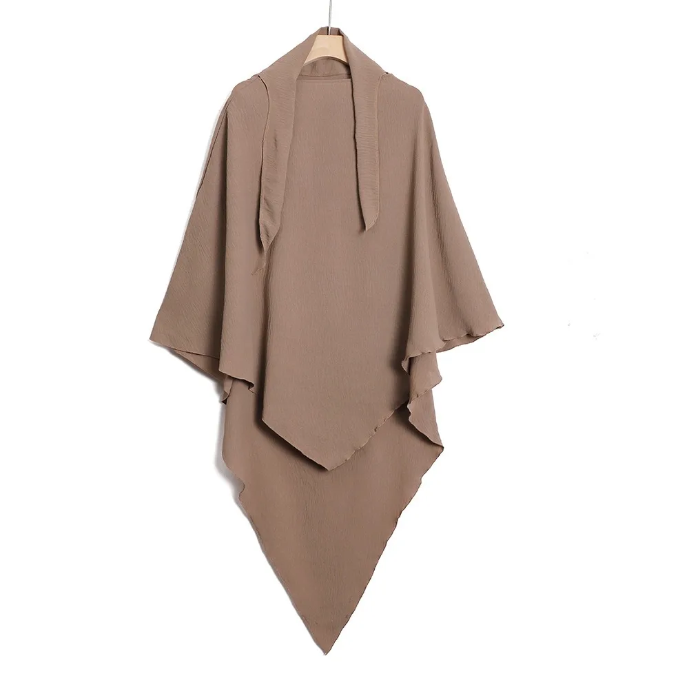 

Solid Color Elegant Muslim Head Covering Ready to Wear Tie Closure Prayer Headscarf Long Breathable Islamic Hijab for Women