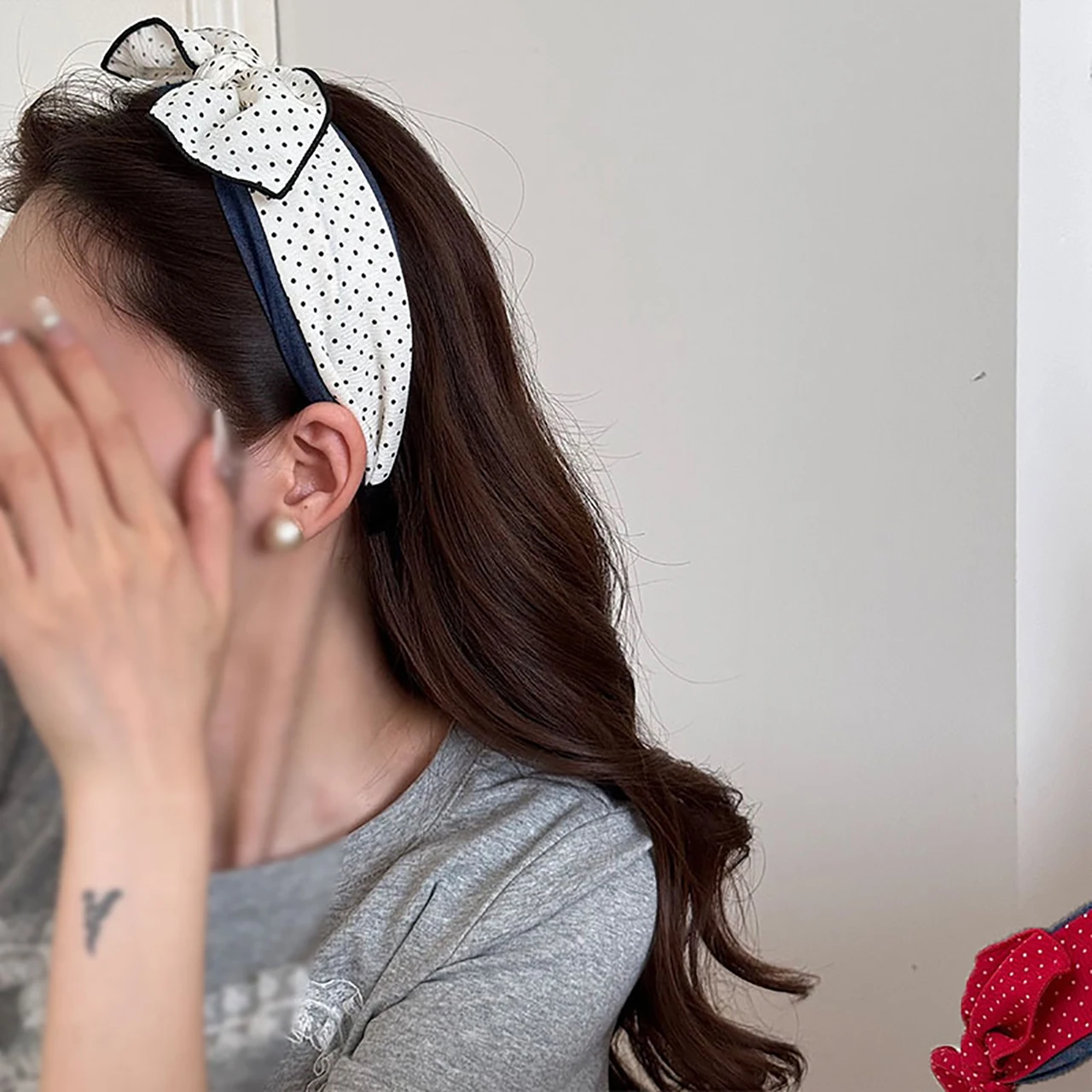 Red Polka-Dot Hair Hoops Sweet Girl Bow Hairband Wide Headband Face-Framing Accessory Photo Props Headdress Women Headwear