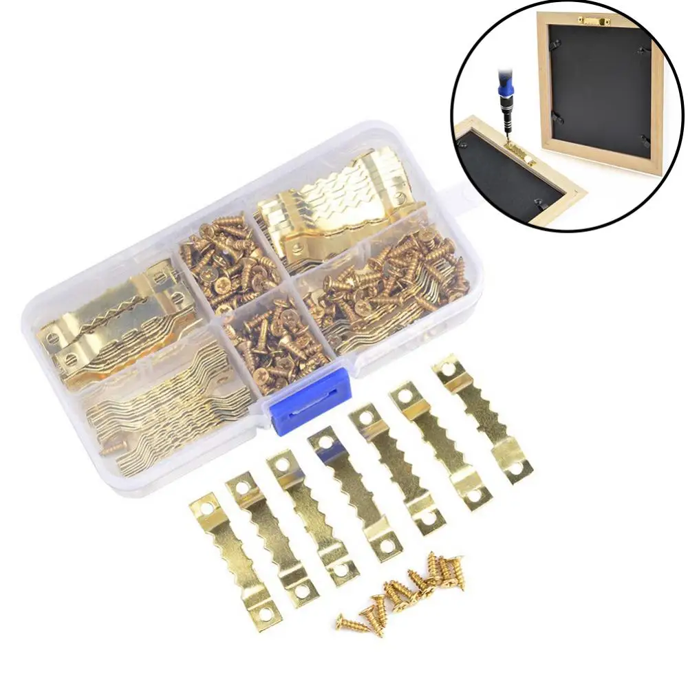 300Pcs Metal Sawtooth Hook Flat Screw Picture Frame Hanger Mounting Accessories