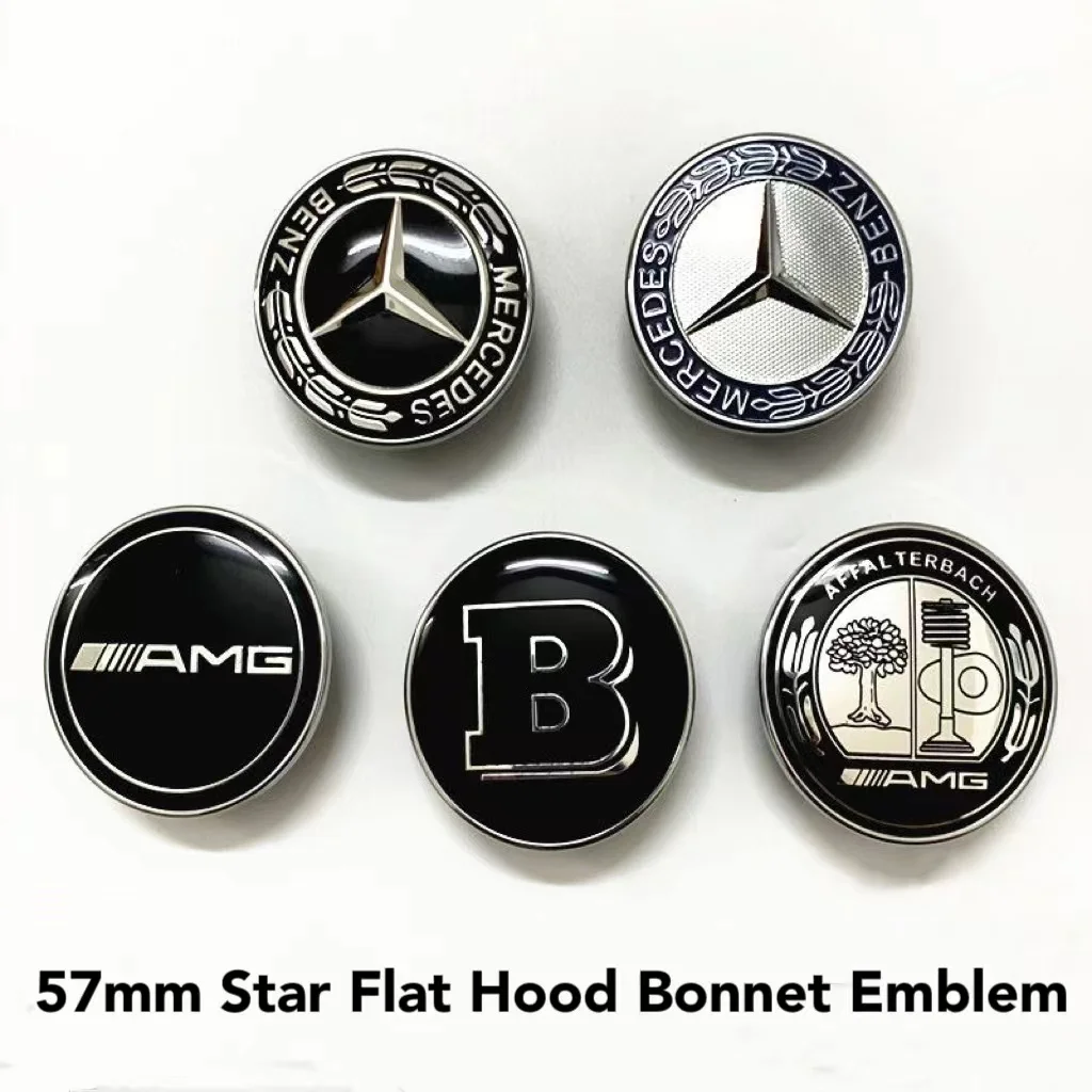 1pcs 57mm Star Flat Hood Bonnet Logo Emblem Badge For Mercedes Benz W204 W124 W201 W202 W212 W220 W205 automobile Accessorie