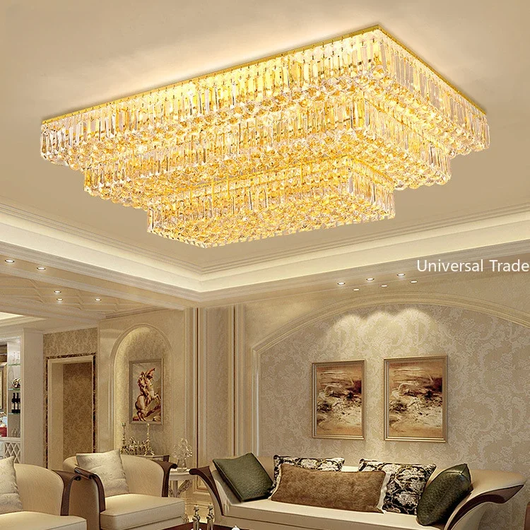 

Golden Light Luxury Crystal Lamp Villa Hall Dining Room Large Luxury Gold Round Living Room Ceiling Light Led Lights