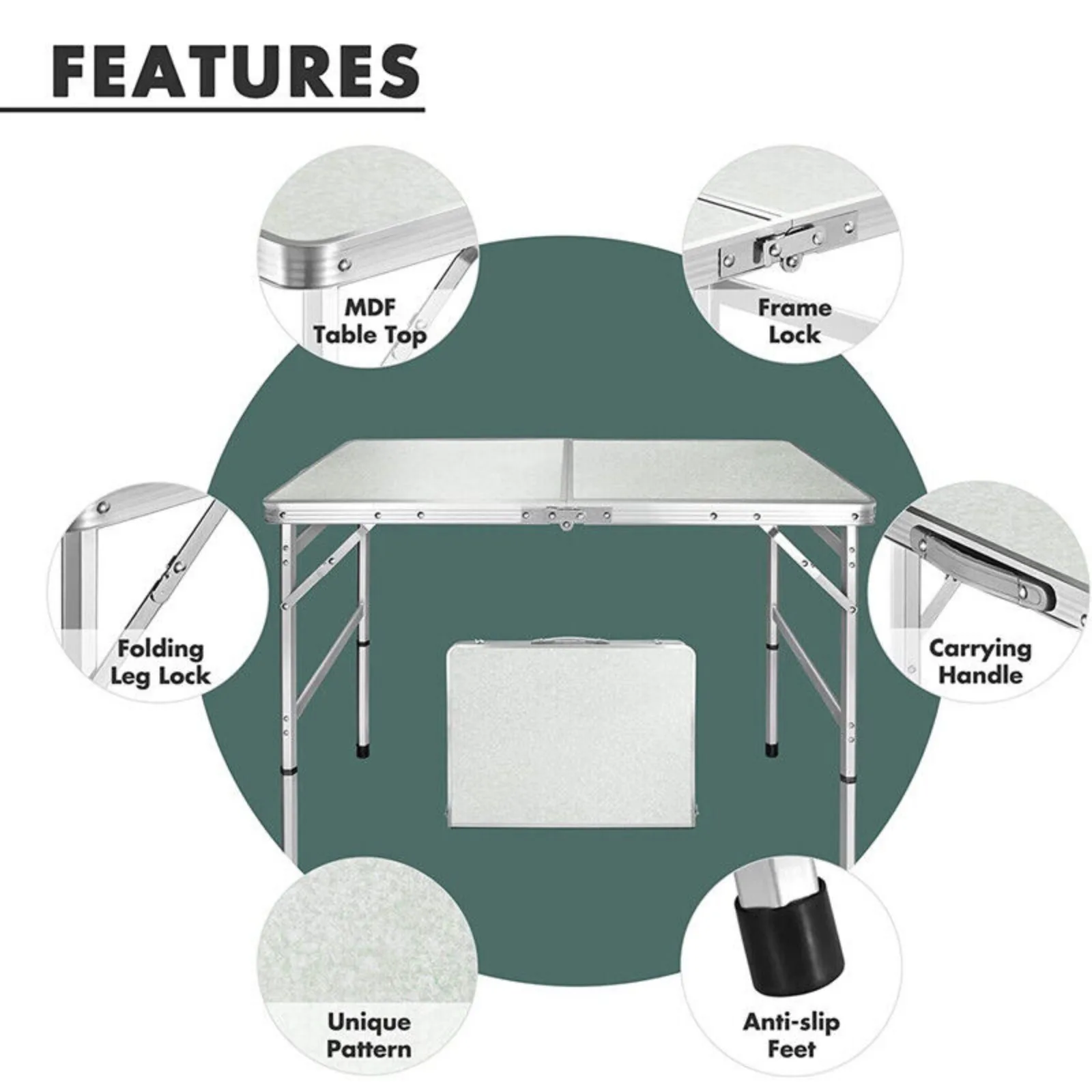 US 3ft Folding Camping Table Portable Cooking Picnic Table Adjustable Leg US