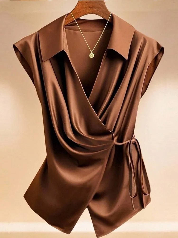 

Женская повседневная блузка без рукавов с отложным воротником больших размеров XL-4XL, офисный топ для женщин, одежда оверсайз, весна-лето