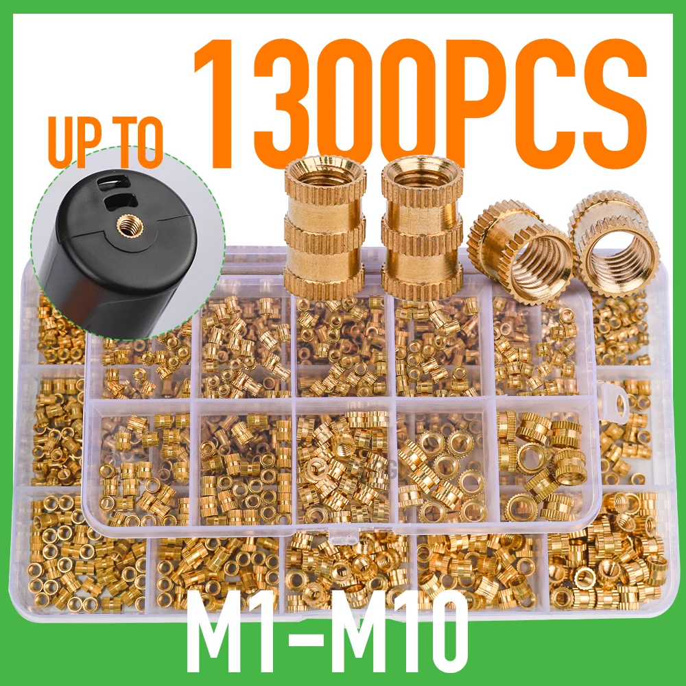 Messing Warmte Insert Moer Kit M1 M2 M2.5 M3 M4 M5 M6 M8 M10 All Size Hot Smelt Inzetstukken Gekartelde Inzetstukken Plastic Moeren Assortiment Set