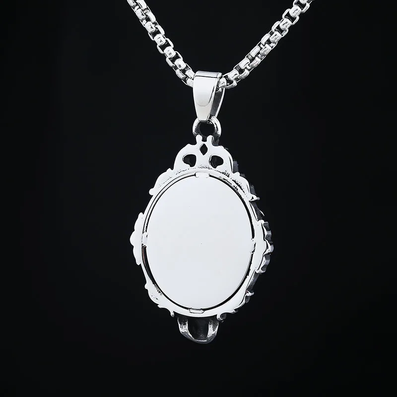 Fashion 316L Stainless Steel 2023 New Arrive Fashion Skull Head With Crow Pendant Necklace For Man Women Mirror Charm Gift