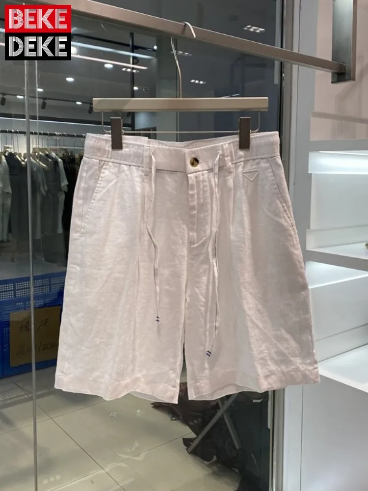 

Breathable Comfortable Summer Mens Linen Shorts Fashion Knee Length Straight Trousers Male High Street Solid Color Casual Shorts