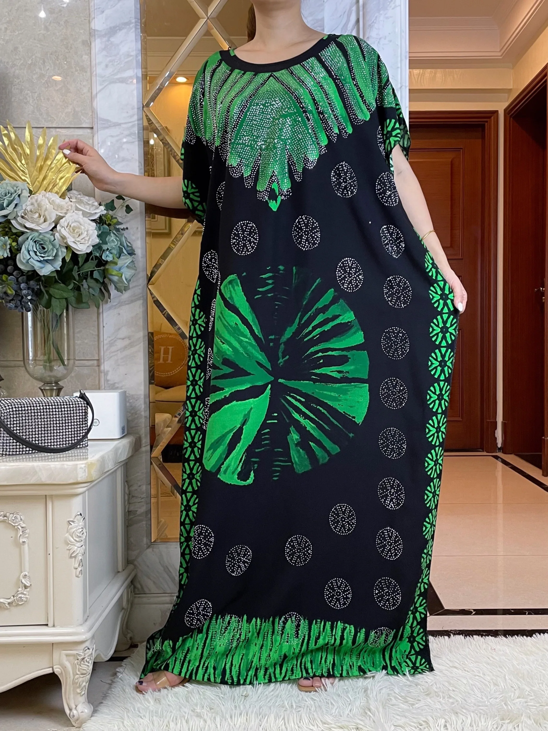 2023 Good Quality Summer Short Sleeve Dress With Big Scarf Dubai Muslim Diamond Abaya Dashiki Fashion Cotton Fabric Islam Dress