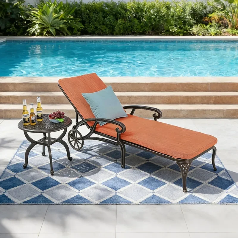 Cast Aluminum Outdoor Lounge Chair for Balcony Deck Poolside Villa Hotel Sunbathing Weatherproof Patio Furniture
