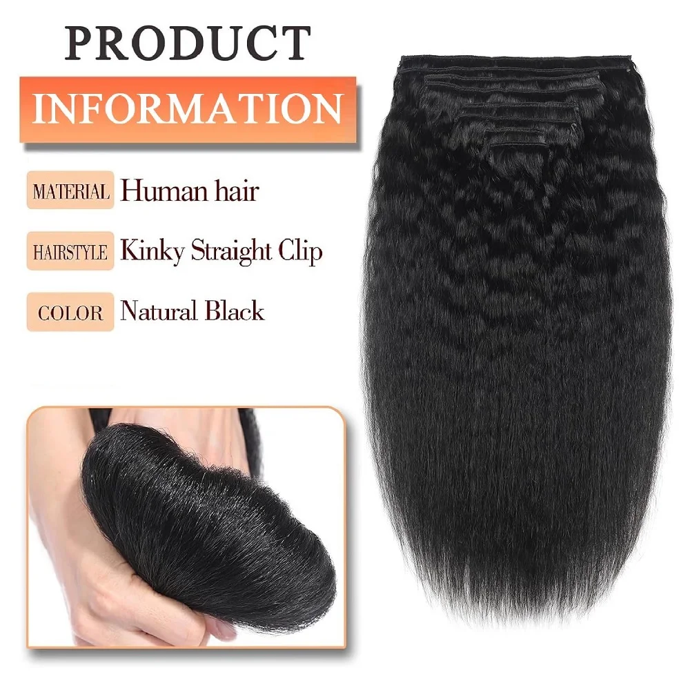 Extensiones de cabello liso rizado negro Natural, cabello humano Real, 8 Uds., 100g, Clip rizado en cabello Remy de cabeza completa