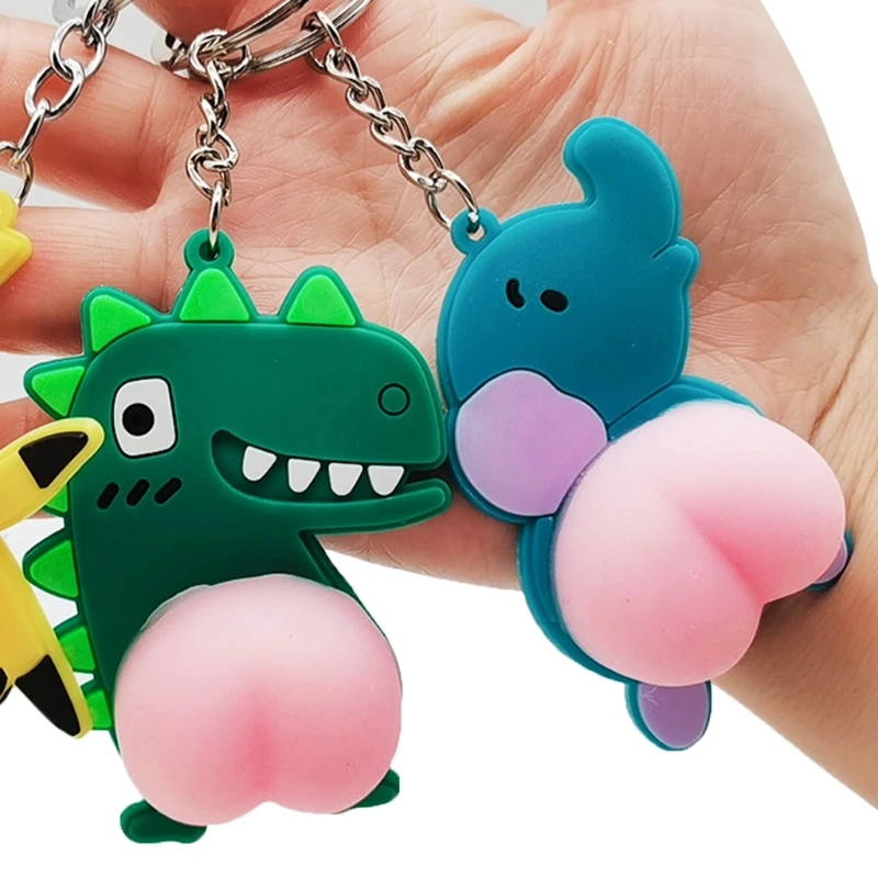 Cartoon Dieren Mini Sleutelhanger Verzachten Bal Knijpen Butt Sleutelhanger Fidget Butt Pop Nieuwigheid Geschenk Kinderen Stress Verlichting