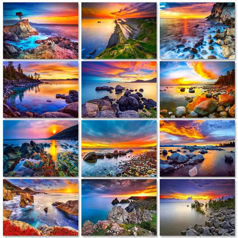 

SDOYUNO Painting By Numbers For Adults Beginners Sunset Landsape By Numbers For Adults Handpainted Seascape Home Decoration