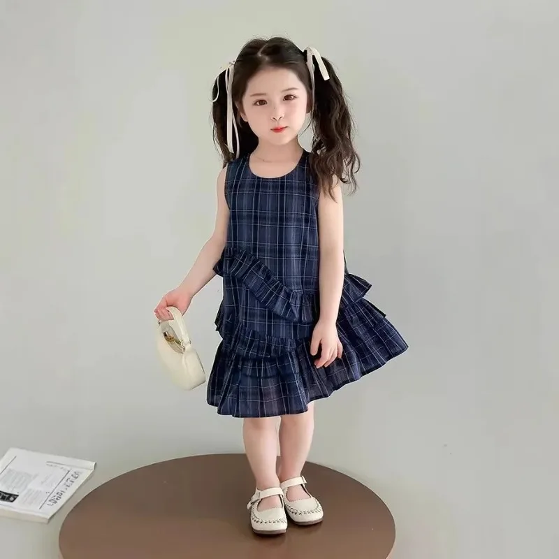 UNITIM Sommerkleid für Mädchen, lockeres, lässiges, kariertes, unregelmäßiges Sommerkleid für Kinder, 2–8 Jahre, ärmelloses Kleid für kleine Mädchen, Belle-Kleid
