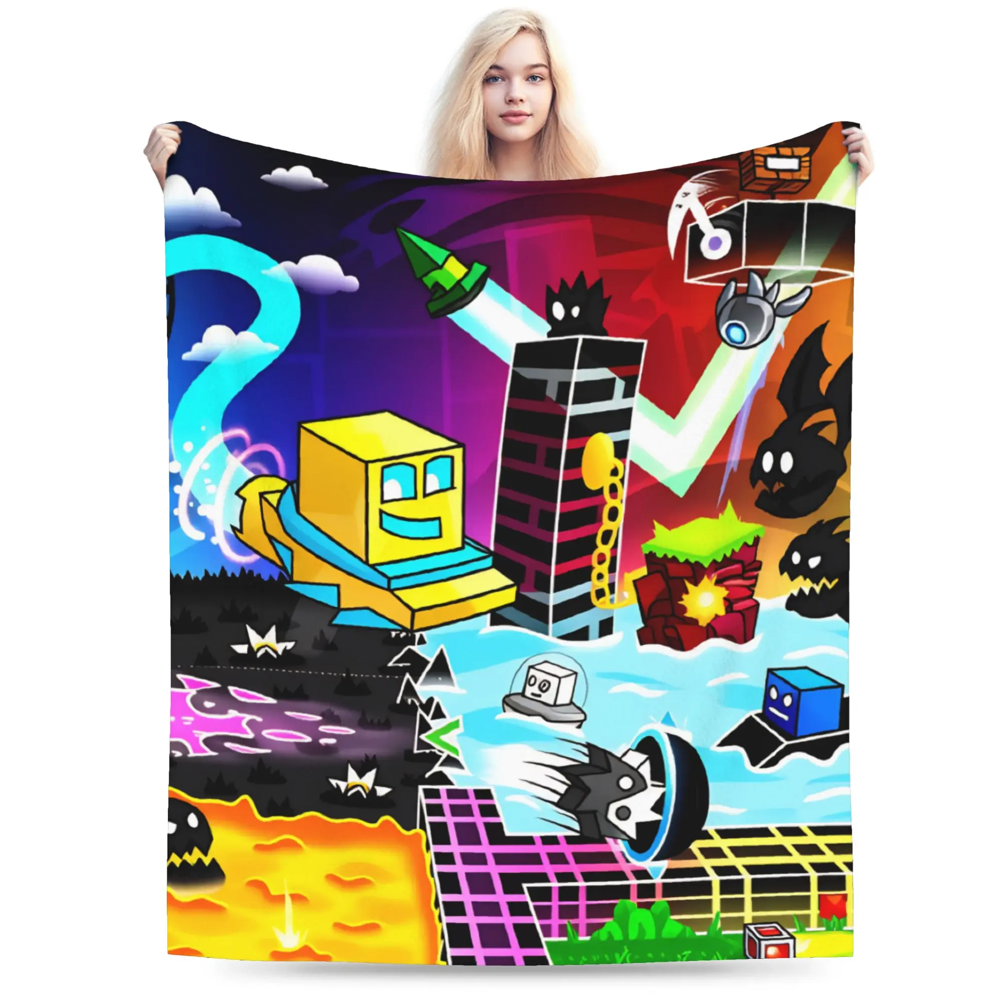 Geometry Dash Difficulty Demon Faces Plush Blanket Boy Girl Flannel Throw Blanket For Outdoor Warm Soft Bedspread