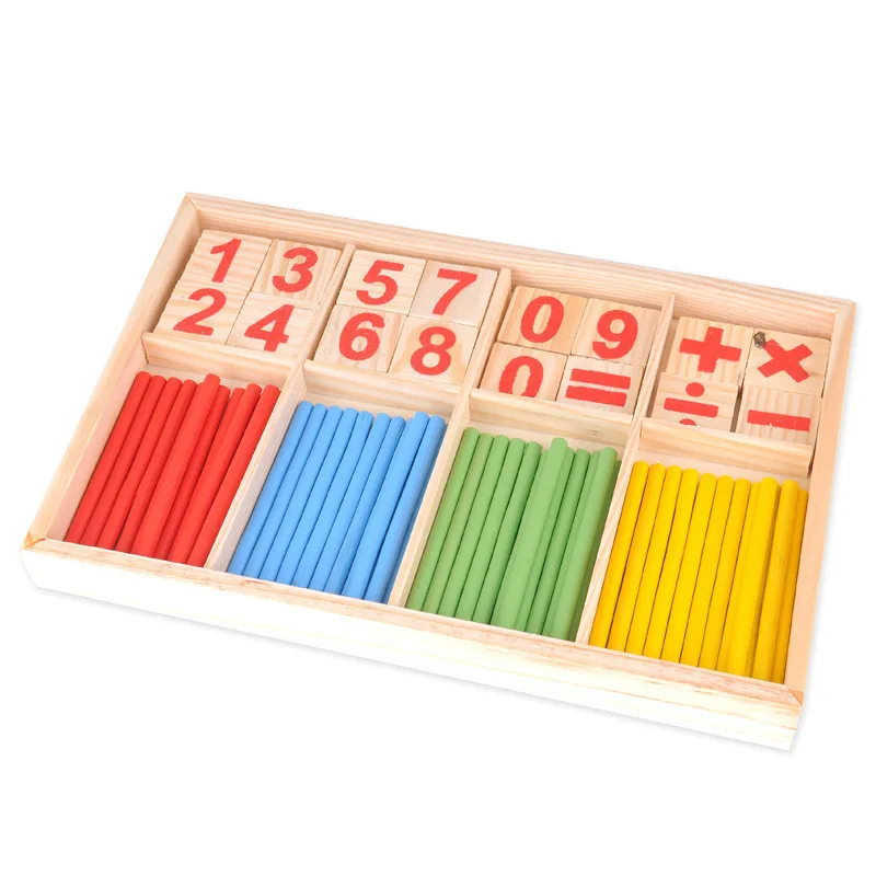 Wooden Number Cards and Counting Rods Set Bright Color Design for Kids Learning Math At Home Preschool Kindergarten Educational