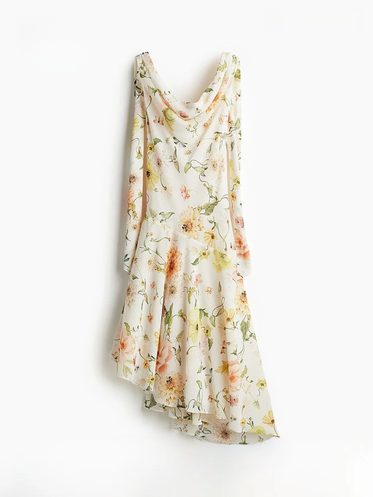 

Женское платье H&M с цветочным принтом, летнее, асимметричное, с вырезом халтер, цельное, элегантное, без рукавов, приталенное, повседневное