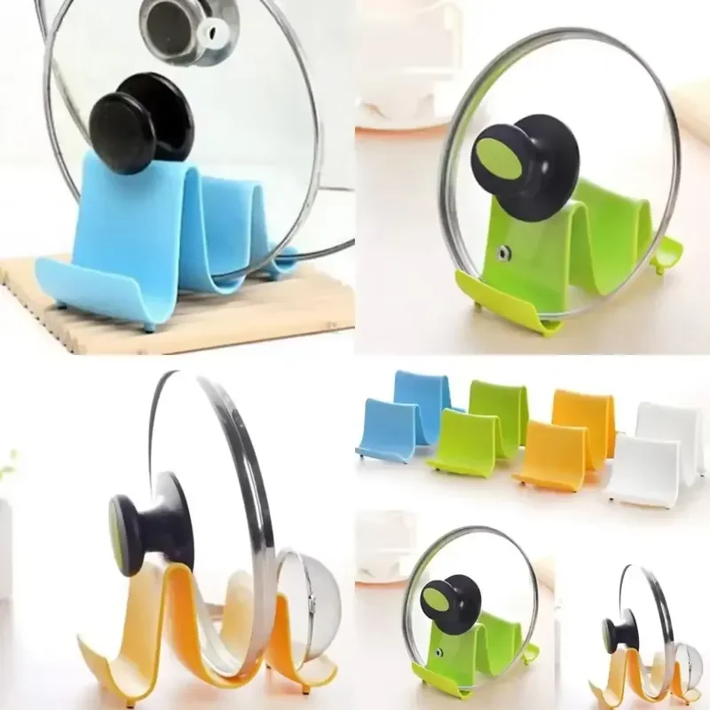 2026 Latest Kitchen Pot Lid Holder Rack Spoon Storage Shelf Wave Design Plastic Pan Lid Organizer for Cooking Accessories