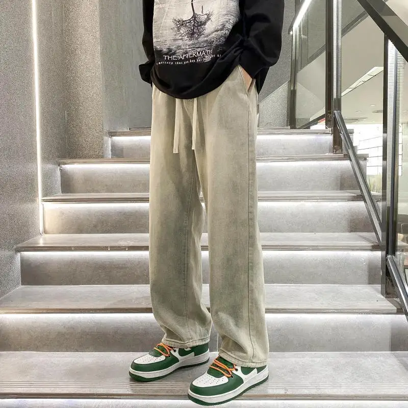 

Man Cowboy Pants Trousers with Pockets Wide Leg Jeans for Men Casual Kpop Korean Style Cotton New in Japanese Street Designer Xs