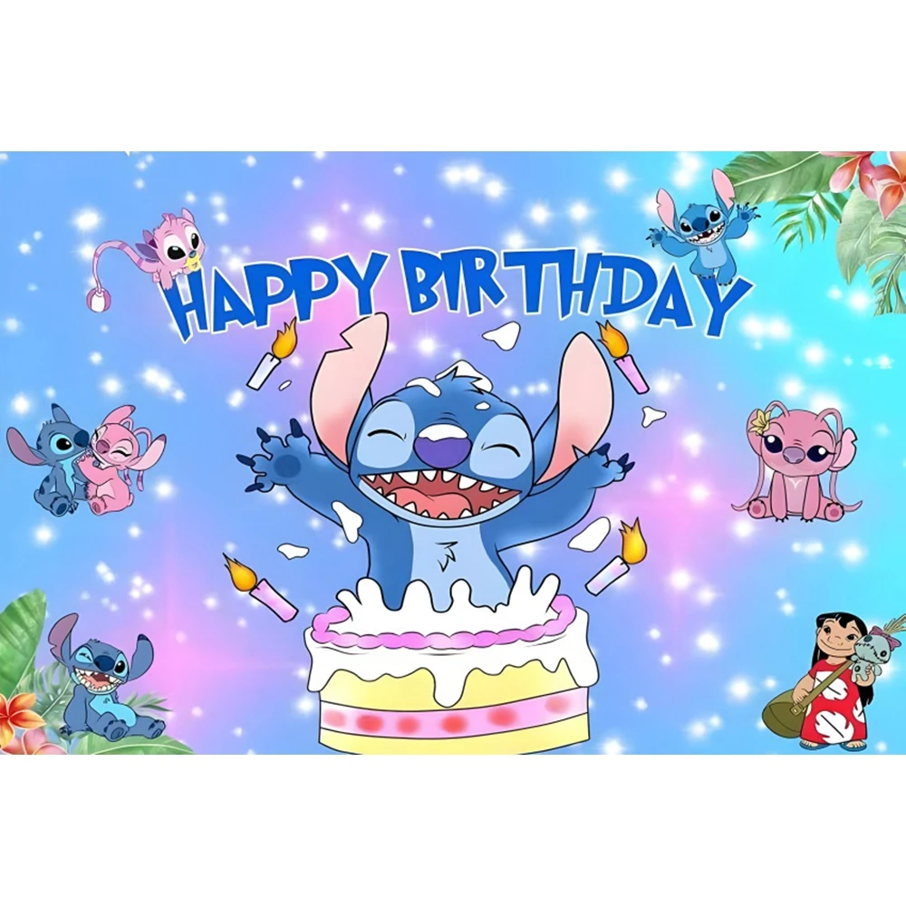 Disney Lilo Stitch Party Backdrops Children's Happy Birthday Decoration Photographic Background Decorations Kids Decor Banner