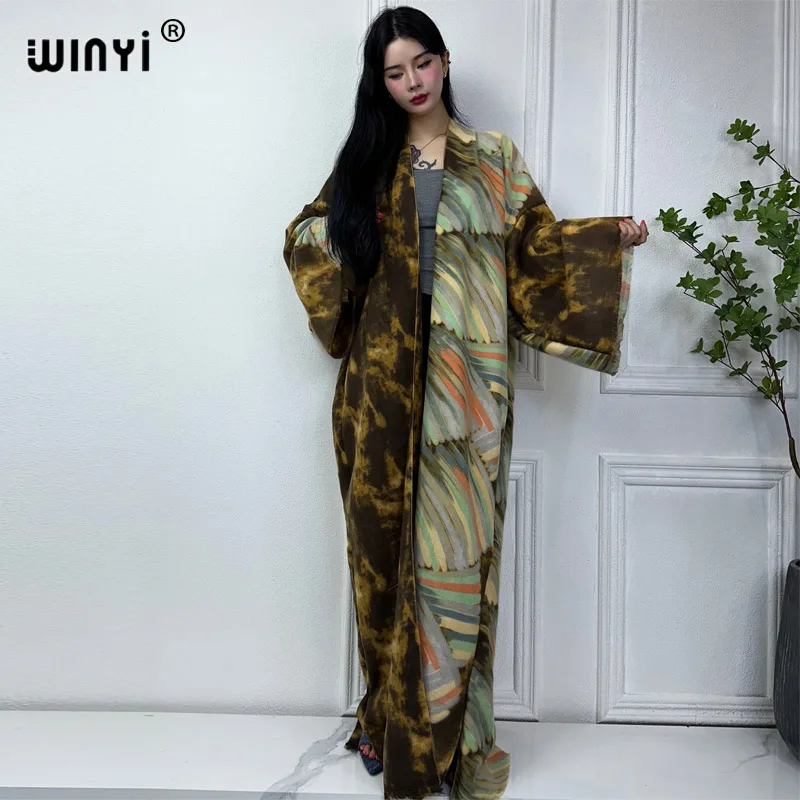 

WINYI winter coat Africa women fashion print tassels Luxury Fur Loose OverCoat Thick Warm long down coat Europe cardigan jacket