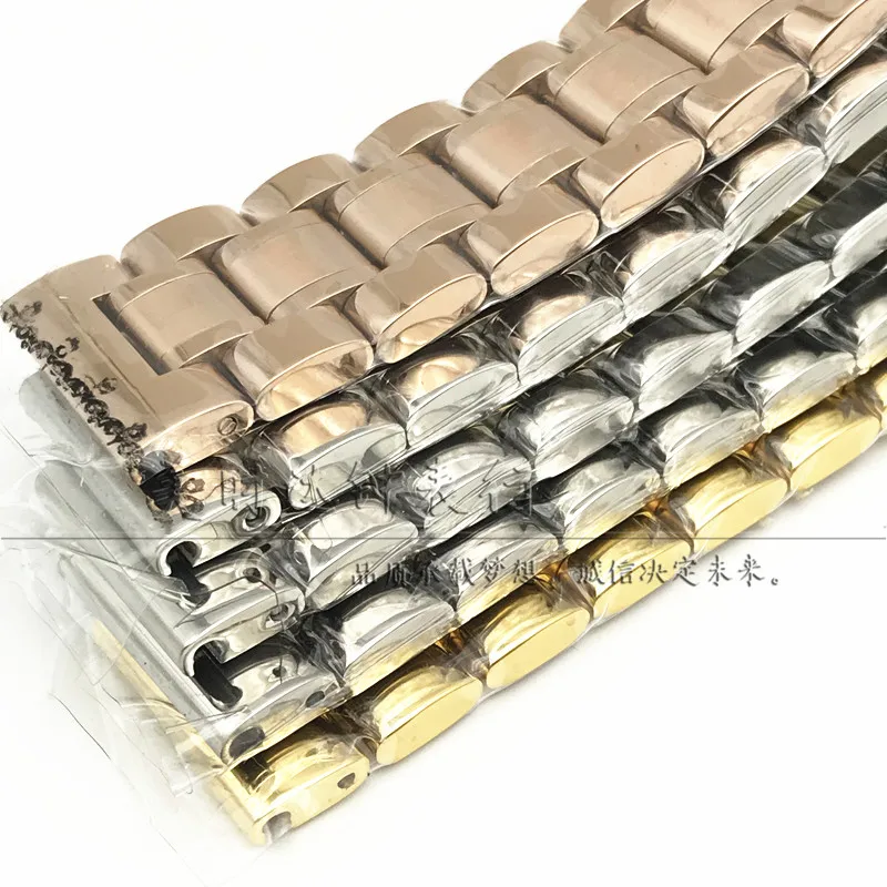 

Universal solid three bead steel belt men's and women's watch with all steel bow buckle chain flat mouth feed arc mouth 8-24mm