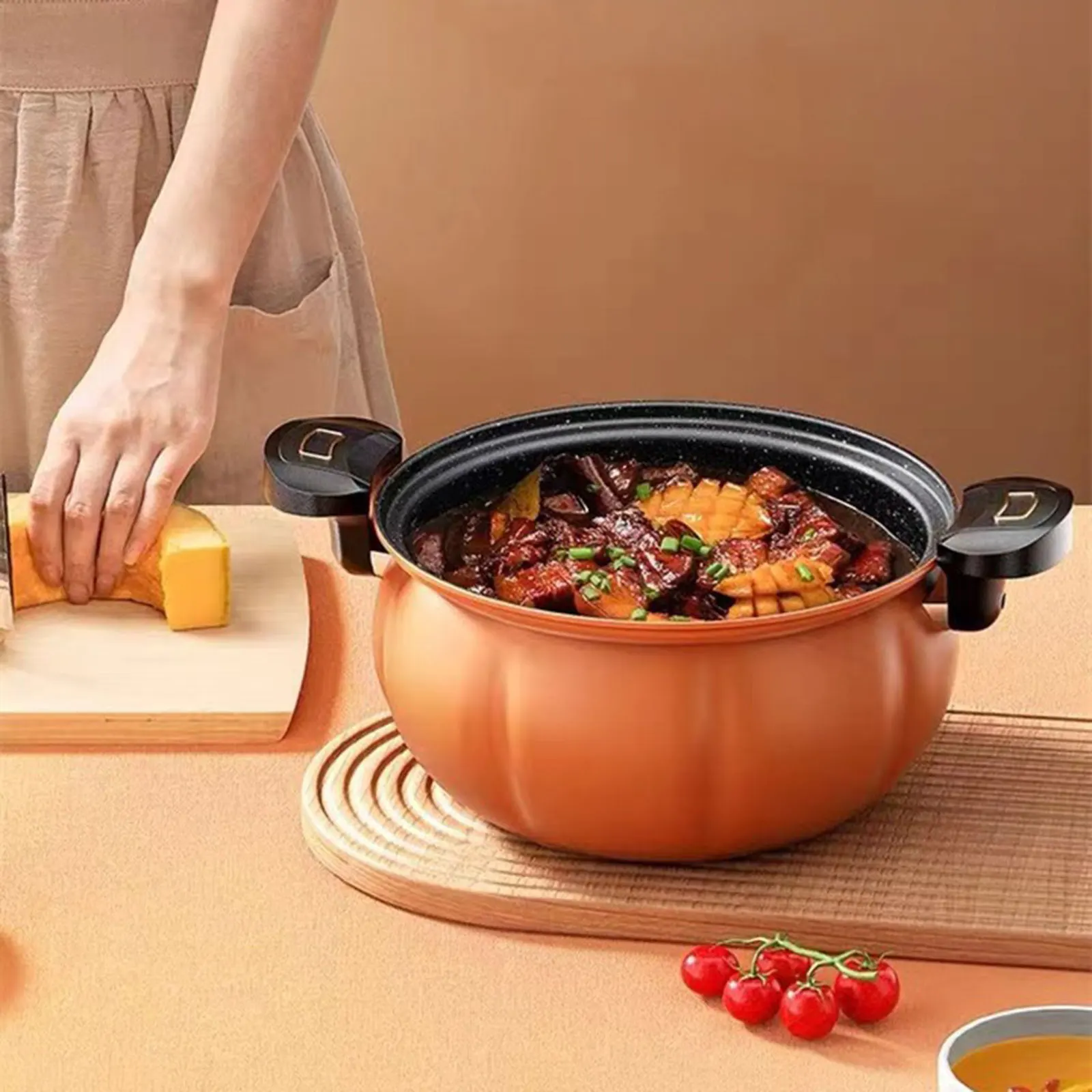 Soup Pot Pumpkin Shaped Micro Pressure Pot Heat Resistant New Home with Lid Hot Pot Simmer Pot for Food Tea Cereals Noodles Milk