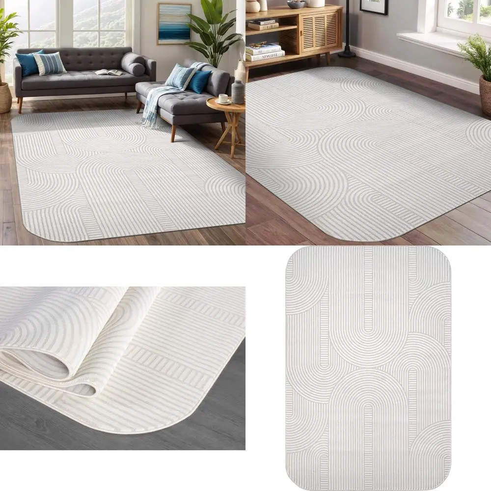 

Modern Geometric Area Rug - 9x12, Low-High Pile, Durable and Soft, Abstract Semi-Circles Design for Living and Dining Rooms