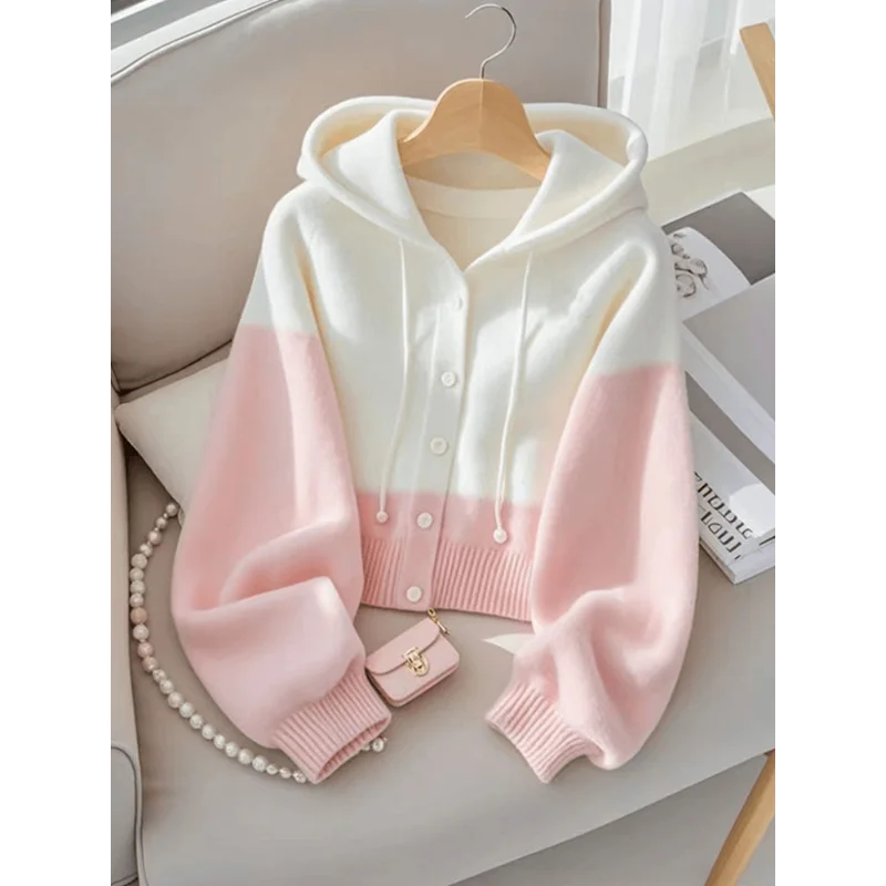 

Вязаный свитер с капюшоном для женщин, осень 2022, новый стиль, ленивый высококачественный вязаный топ