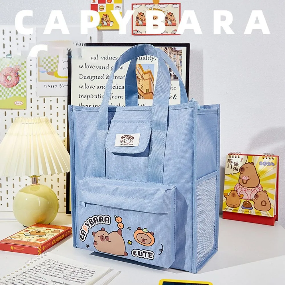 Oxford Cloth Capybara Tote Bag Cartoon Multiple Pockets Student Tutorial Bag School Supplies Large Capacity