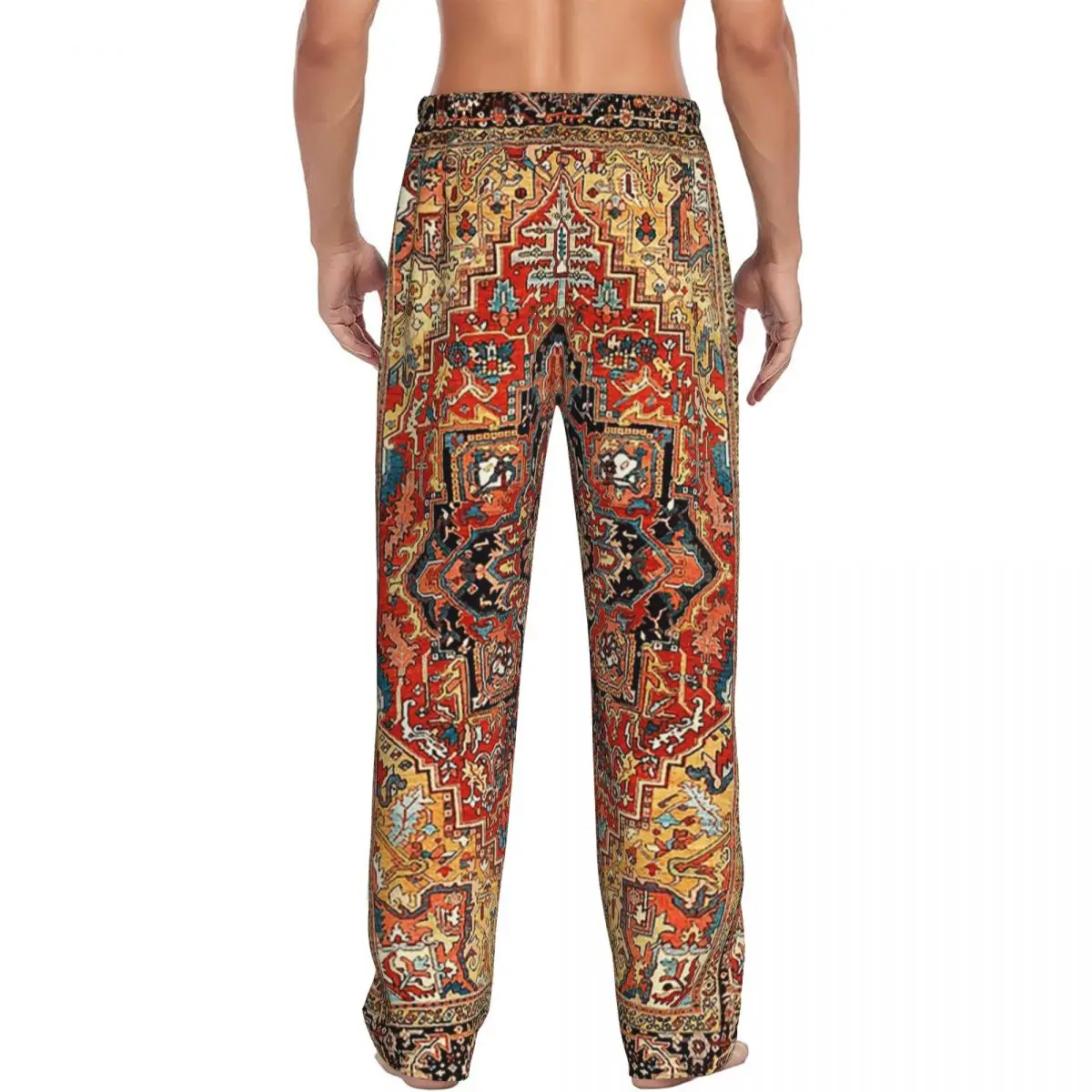 Custom Heriz Persian Carpet Print Pajama Pants Men Sleepwear Sleep Lounge Bottoms with Pockets