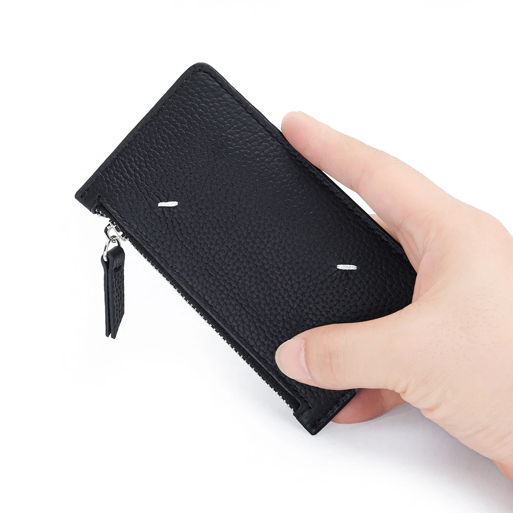 Genuine Leather Zipper Wallet Case For Credit Card ID Card Holder Quadrangular Stitching Storage Money Clip Zero Money Bag Purse