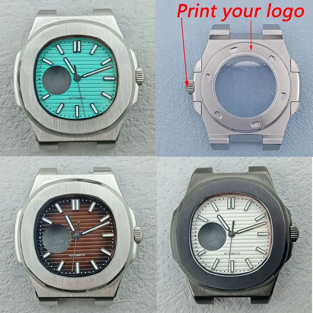 NH38 Watch Case Hollow Dial Pointers Fit Nautilus NH35 NH36 Automatic Mechanical Movement Stainless Steel Waterproof Mod Parts