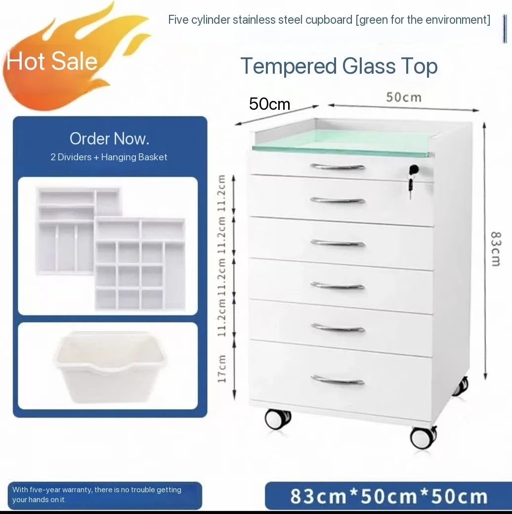 Modern design 5-drawer removable stainless steel durable cabinet with key  for use in hospital laboratories and works