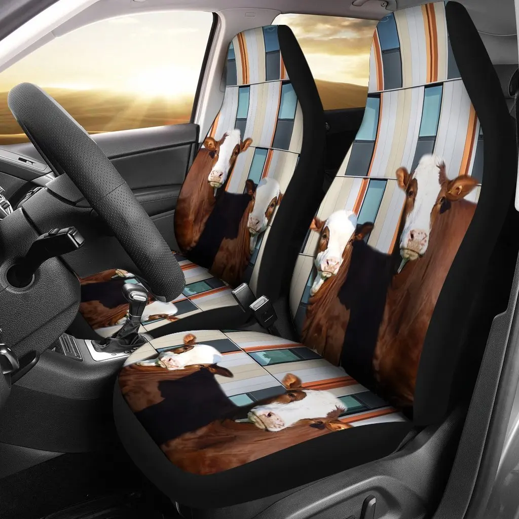 Simmental Cattle (Cow) Print Car Seat Covers Set 2 Pc, Car Accessories Seat Cover