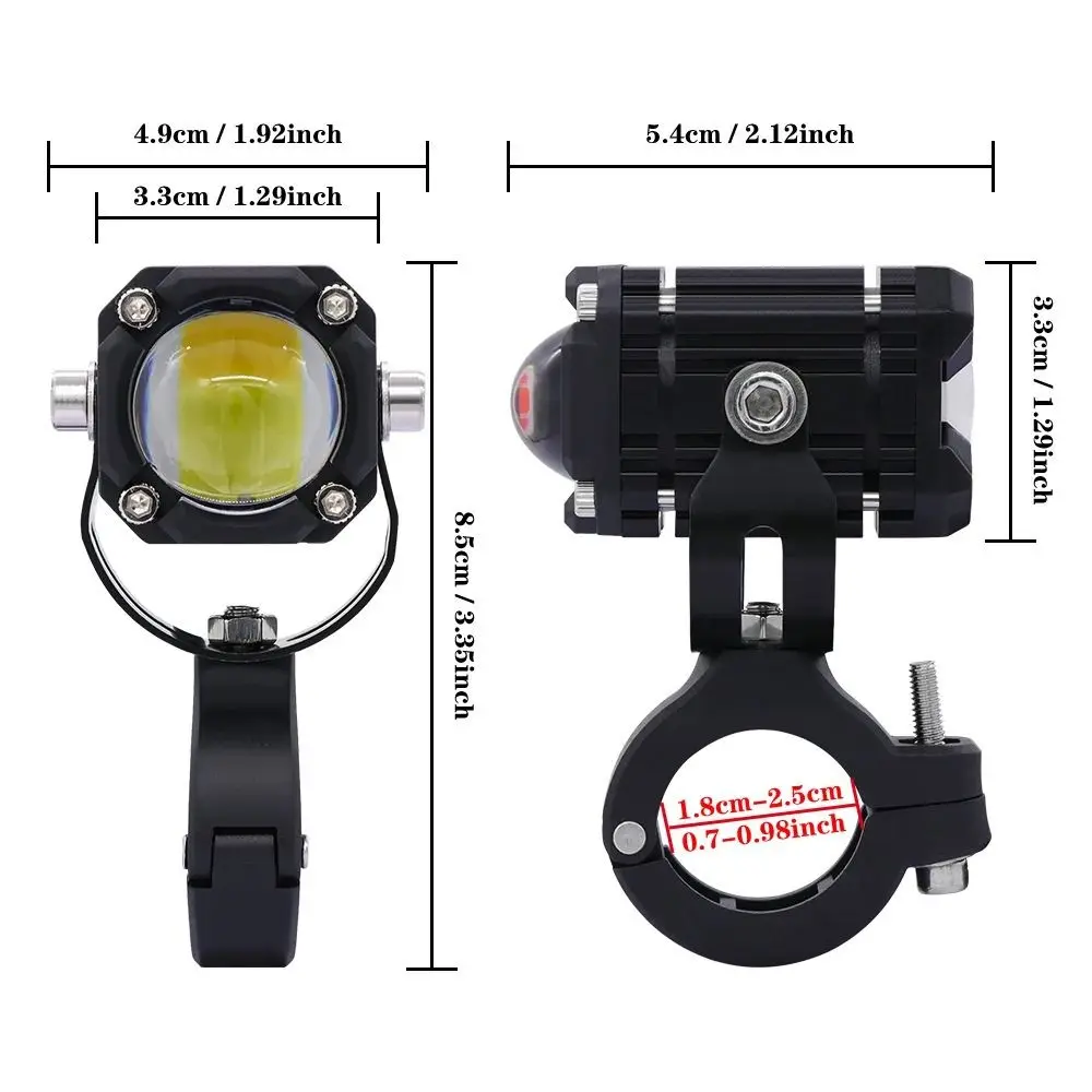 2pcs Super Bright Motorcycle LED Headlight Waterproof White and Yellow Light Motorcycle Work Light Double Light Flash