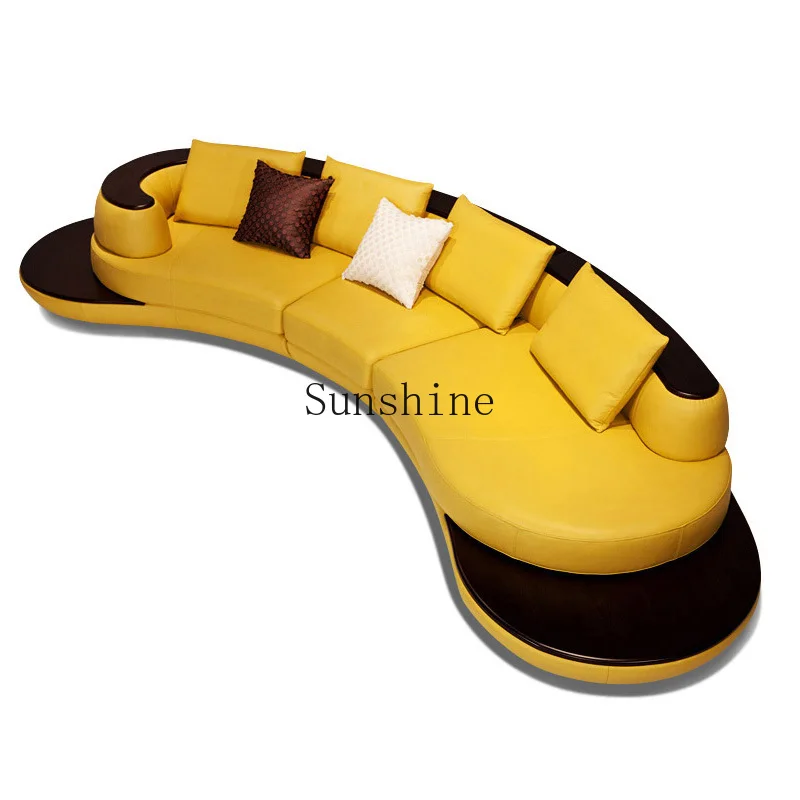 Creative sofa simple modern first layer cowhide semi-circular arc combination living room special-shaped whole