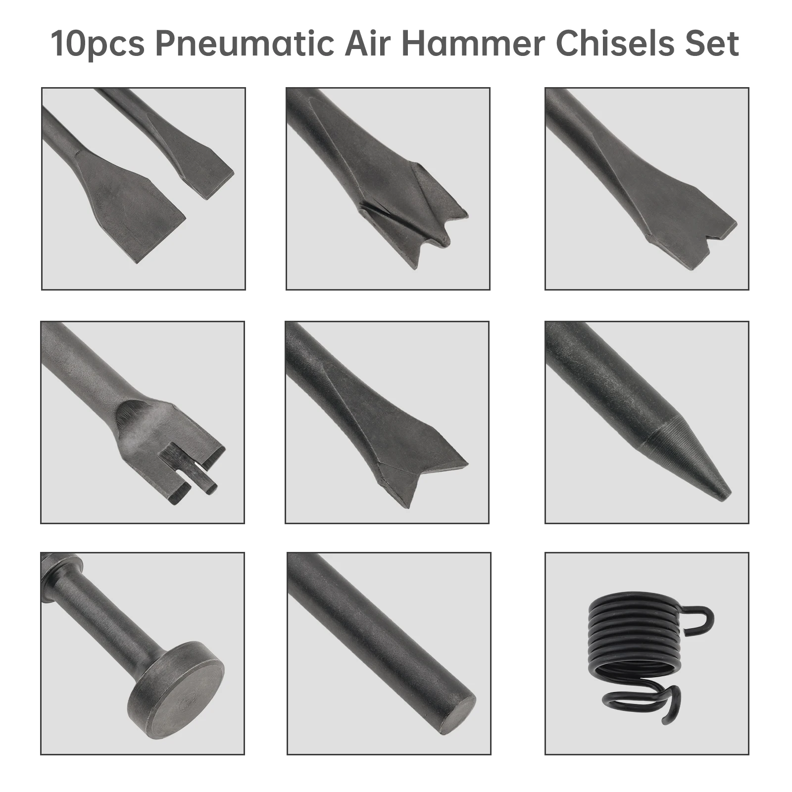 10 pcs Pneumatic Air Hammer Chisels for Rivet Removal / Automotive Repairs / Welding Spot Removal with Spring