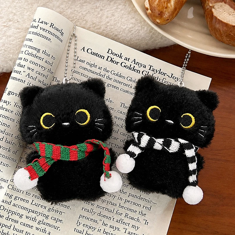 Weihnachts-Schlüsselanhänger mit schwarzer Katze für Taschen, Plüsch-Katzenpuppe-Anhänger, Halloween-Party-Geschenke, Taschenanhänger für Paare, Rucksack-Hängeornamente – Detail 2