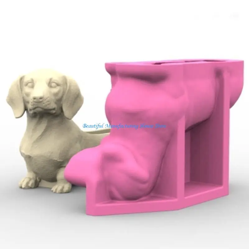 

E56A Silicone Pots Mould Dog Vase Moulds Pen Holder Molds Crafting Molds Silicone Texture for Flowerpot