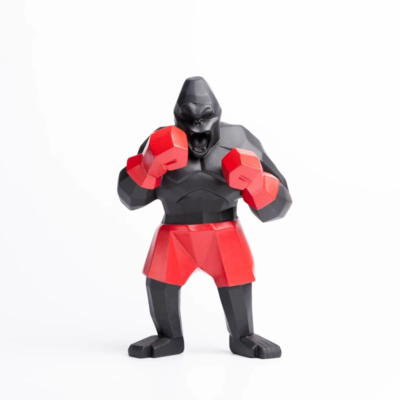 Boxing King Kong Gorilla Sculpture – Geometric Modern Sport Statue for Living Room Decor & Birthday Art Craft Gift