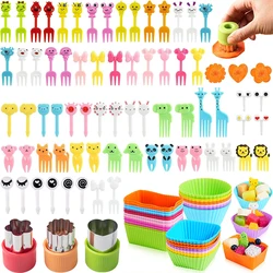 Mini Fruit Forks For Children Kids Cute Animal Snack Food Picks Cartoon Cake Dessert Toothpicks With Silicone Lunch Box Dividers